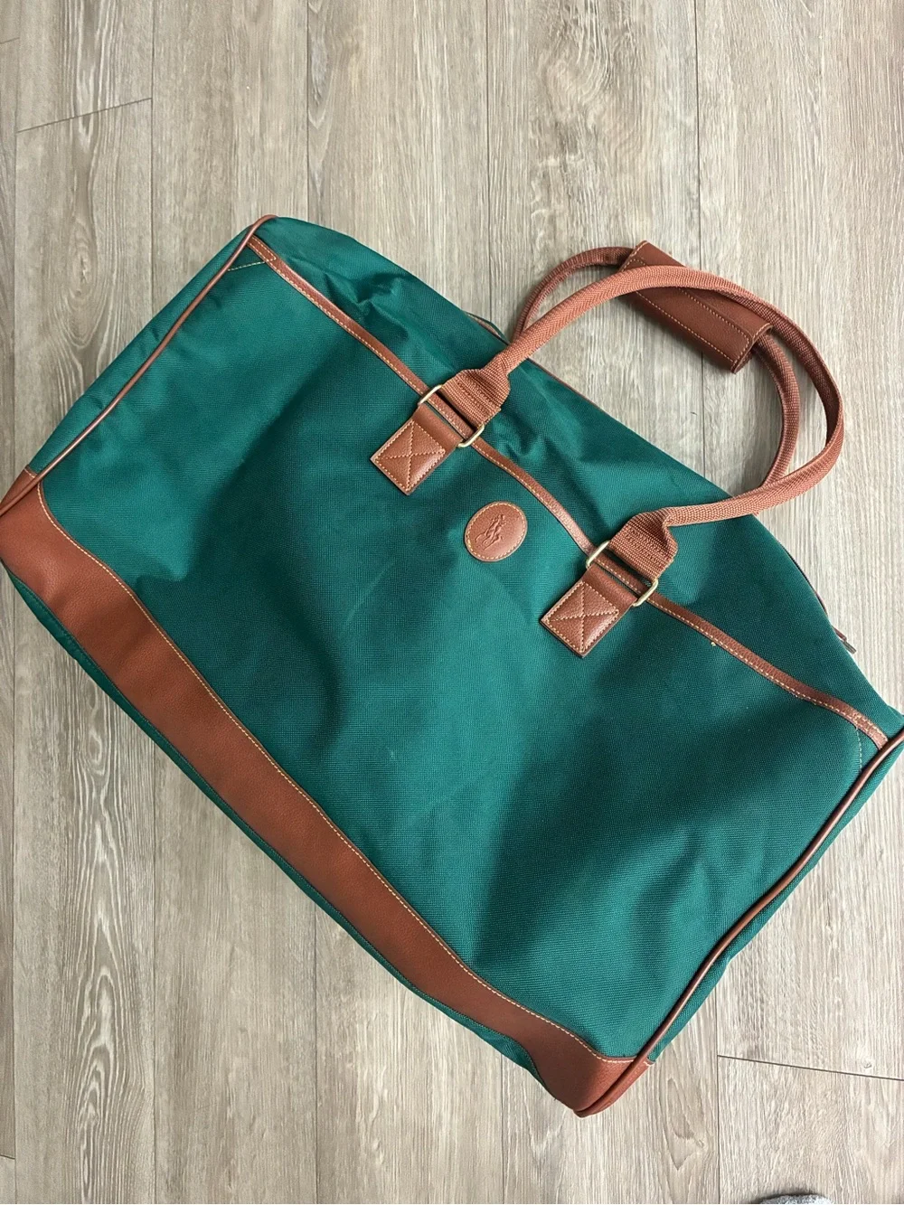 Polo Ralph Lauren Green Canvas Large Duffel with Leather Brown Trim